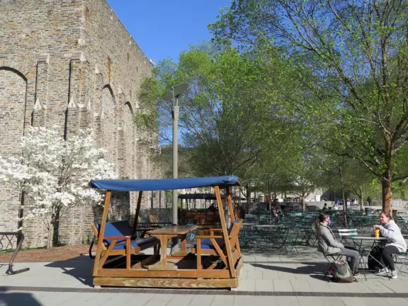 Gorgeous Gothic architecture, impressive chapel, and cute patios under leafy trees.