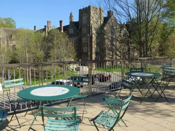 Gorgeous Gothic architecture, impressive chapel, and cute patios under leafy trees.