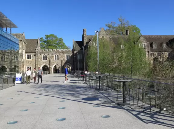 Gorgeous Gothic architecture, impressive chapel, and cute patios under leafy trees.