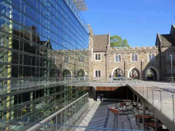Gorgeous Gothic architecture, impressive chapel, and cute patios under leafy trees.