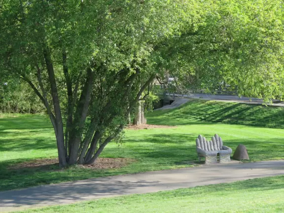 Large shady playground with fun three-person spinner swing. Bolin Creek&nbsp;bike path starts here.
