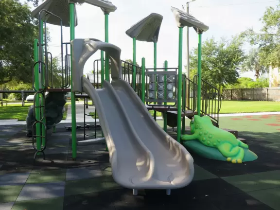 Cute, imaginative playground in a humble neighborhood.