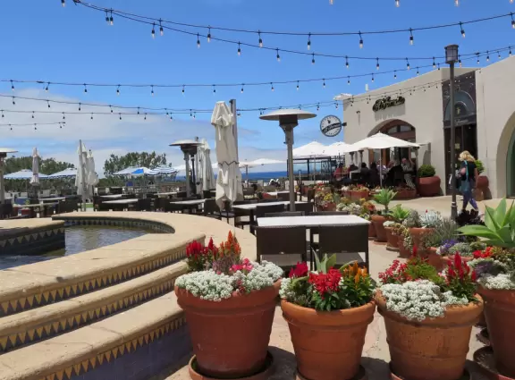 Plaza with cafes, and amazing public patio overlooking the ocean.