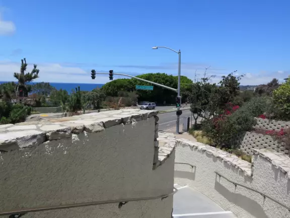 Plaza with cafes, and amazing public patio overlooking the ocean.