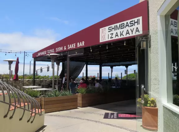 Plaza with cafes, and amazing public patio overlooking the ocean.