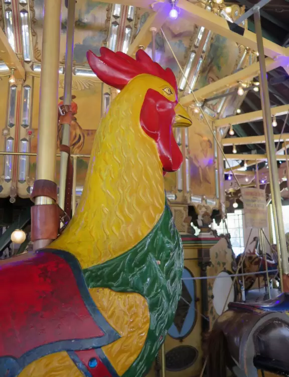 Special area of Balboa Park with adobe buildings, mesquite trees, and brightly colored tiles on the ground. Heart sculpture, and SD Gem Museum. Plus, the wonderful carousel!