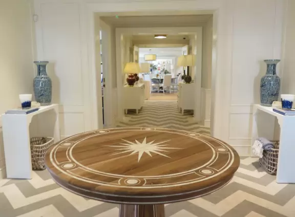 Main strip of West Palm Beach, with colorful and inviting architecture and decorations.