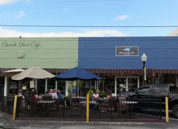 Historic main strip that looks dowdy from a distance but is actually very nice up close! Incredible waterfront stage and boardwalk!