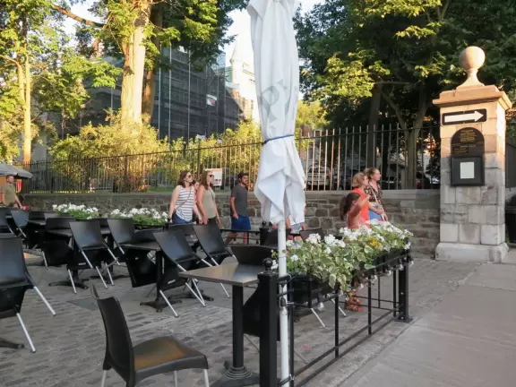 Restaurants with leafy patios.