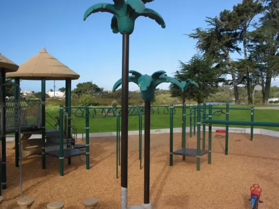 A fantastic tropical-themed playground, with ship,&nbsp; plus a big grassy lawn!