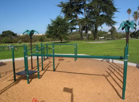 A fantastic tropical-themed playground, with ship,&nbsp; plus a big grassy lawn!