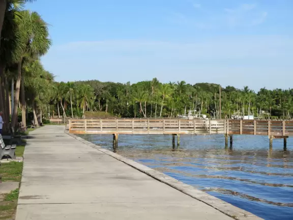 Waterfront park with amazing colors in the water- views of an island and blue-green sandbars. Plenty of benches and docks, and a playground.