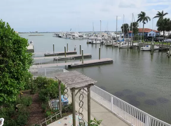 High deck where you can watch manatees in the canal.