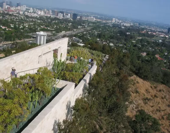 A massive architectural achievement with great views of LA, beautiful gardens, and a cool free monorail that takes you up!