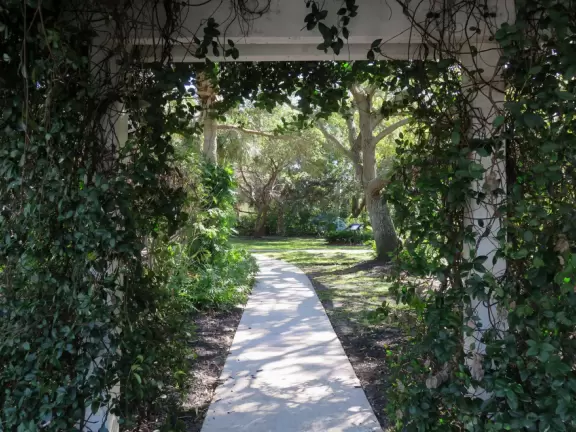 Magical spot with white sand beach on the river, coconut trees galore, views of the Ernest Lyons Bridge, and shady playground with tall, tall slides!