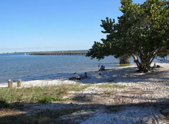 Popular 1.7 mile loop walking path with some shade and wooden boardwalk beside the river.