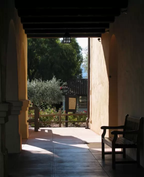 Yellow mission in lovely countryside.