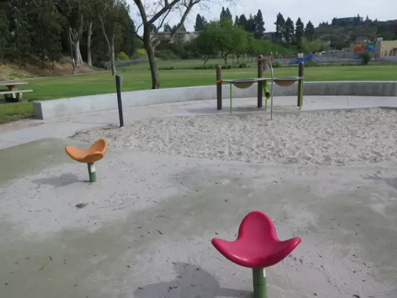 Pretty park with a nature feel and unique playground.