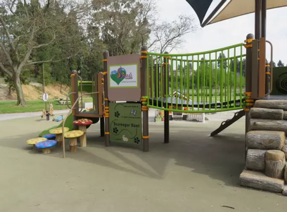 Pretty park with a nature feel and unique playground.