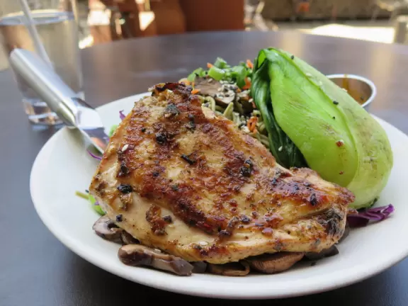 Art museum in a beautiful building in Balboa Park, with pleasant patio cafe beside a lawn.