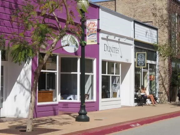 A main street of late 19th century storefronts, popular cafes, and a hip college scene. Recently, suffering an epidemic of homelessness relating to mental health problems.