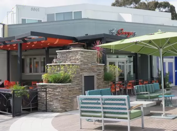 Shopping plaza near UCSD with Mendocino Farms cafe, Whole Foods market, Cava Bowls, Rubio's Coastal Grill, Philz Coffee, and some nice murals.