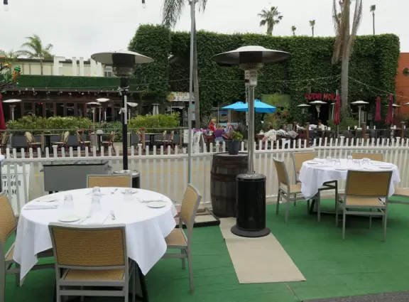 Cute street of cafes that runs down to La Jolla Shores Beach.