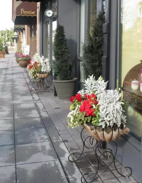 A sophisticated European-style development with shops, cafes, fountains, gorgeous architecture, and the most amazing flower baskets!