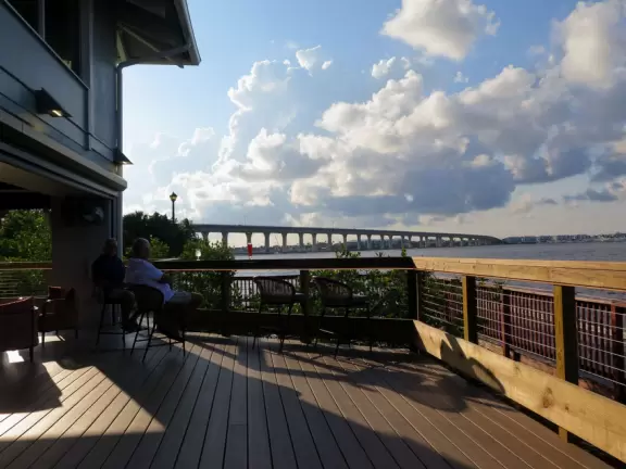 Historic main strip that looks dowdy from a distance but is actually very nice up close! Incredible waterfront stage and boardwalk!