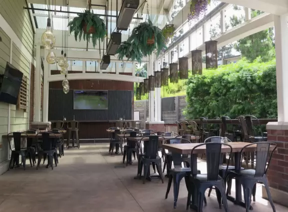 Grocery store shopping plaza that is cozy, with eucalyptus galore, not on the beach though.