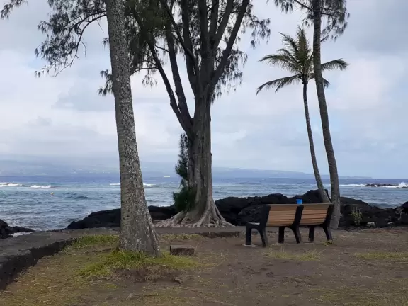 A tiny black sand beach, emerald green springs, grassy knolls, a lifeguard, and warm-water swimming or body boarding.