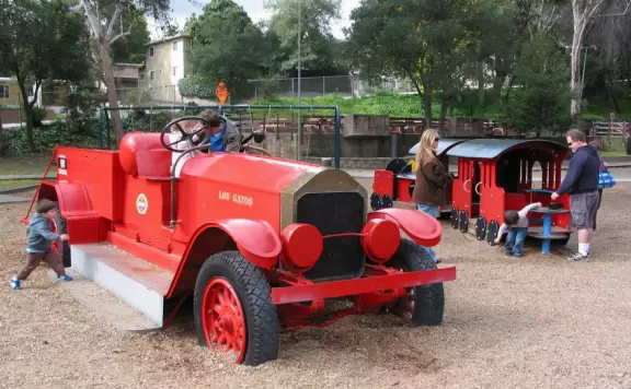 A fantastic park a&nbsp;jet plane, fire engine, and train to climb! Carousel, railroad rides, summertime paddle boat rides, walkway along a gorgeous creek, amazing tall pines, two play structures, and geese!