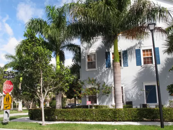 Lovely sidewalks lined with trees, where you pass fountains, parks, and colorful townhouses.