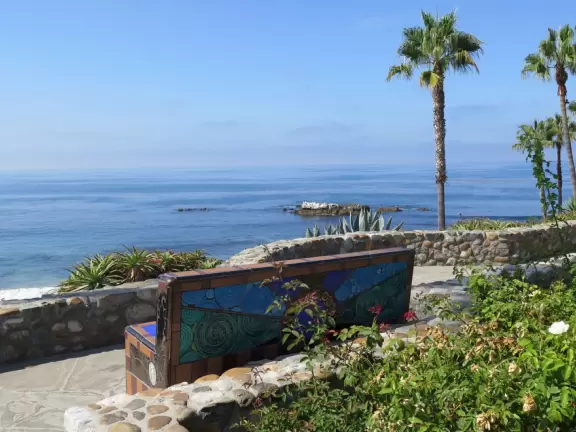 One of the most beautiful spots in California- look way down below through lush palms at the incredible blue-green water.