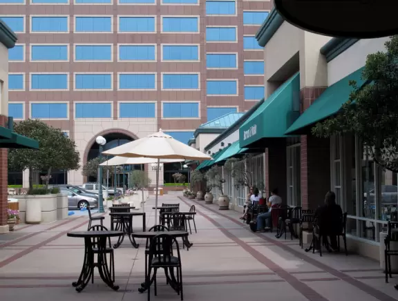 A business-like shopping center with some good stores.