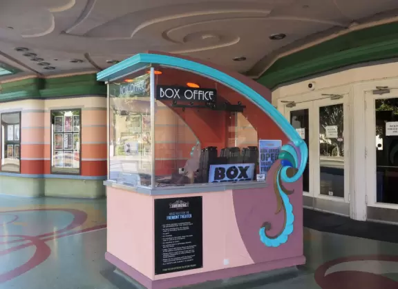 The swirly Art Deco pattern at the box office for Fremont Theater. 