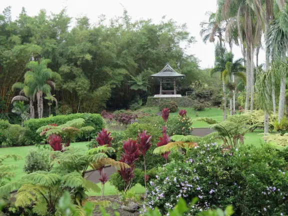 Beautiful formal, tropical garden with paved walking trails.