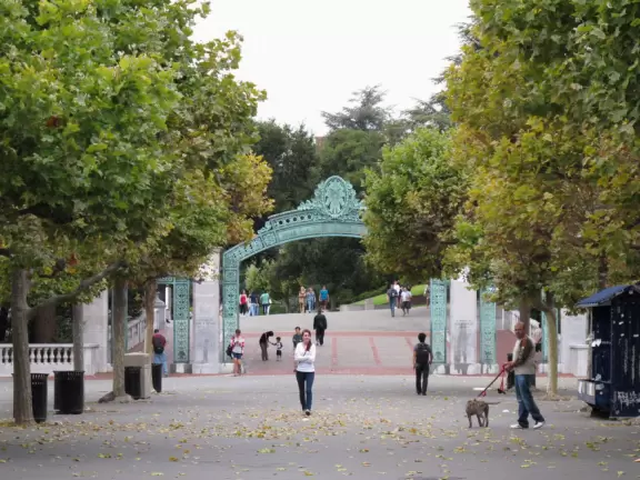 Hilly campus in gorgeous area buzzing with student activity.