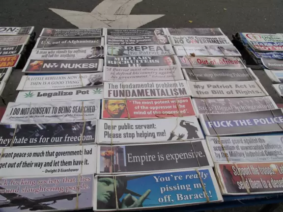 Wild street of sights and smells, ironically labeled a "Drug Free Zone."