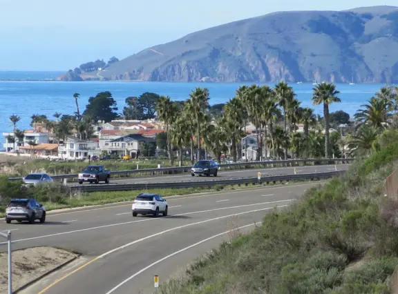 One-mile stunning walk with sweeping views of the coastline, sea stacks of all shapes, pelicans, coves, glistening water, flowers hanging off cliff faces.