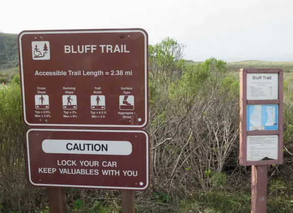 Hard-packed dirt trail with overlooks above glorious coves and rocks. Two miles each way.