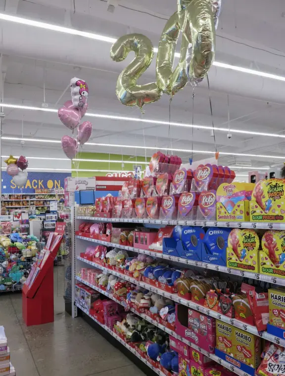 Inside Five Below in anticipation of Valentine's Day.
