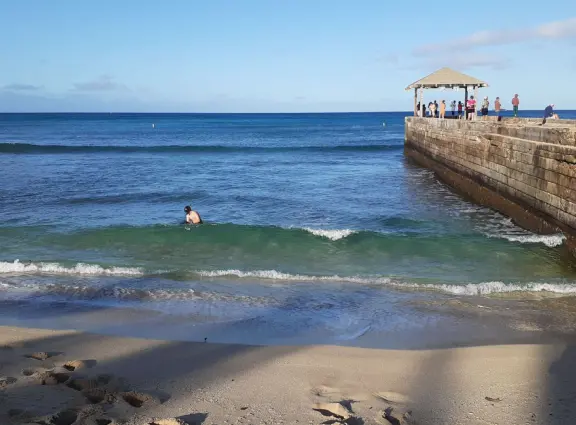 It's wonderful to walk along the oceanfront watching the waves crash against the boardwalk, in a parklike setting also called San Souci State Recreational Park.