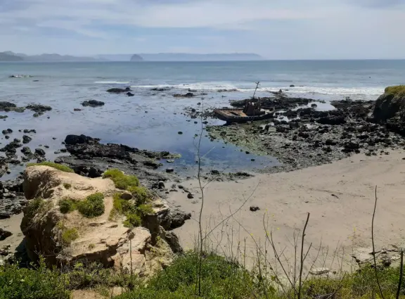A memorable walk is along the clifftop trail at Estero Bluffs, with the wide open spaces, beach below with shiny green agate rocks, and shipwreck!