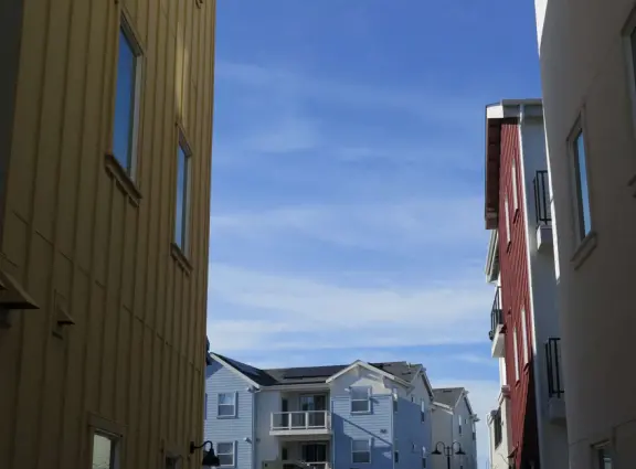 Lovely path beside a eucalyptus forest, on both sides of the creek, with workout stations, in a residential neighborhood. You can walk two miles total. Also called San Luis Ranch.