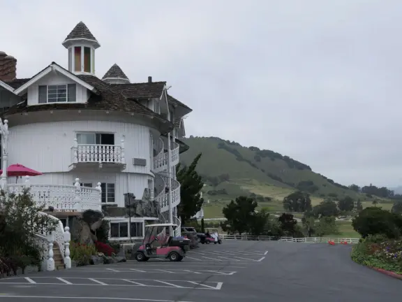 Walk the secret garden, plus admire the ranunculus flowers at the Madonna Inn entrance door in springtime, or swing, line, and ballroom dance on the fancy dance floor to live music most nights!