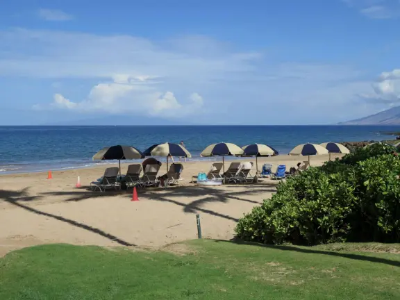 Wailea Beach is beautiful at sunset when the sand looks creamy golden in the light. Come any time of day for a wonderful swim, or a walk along the oceanfront beach path!