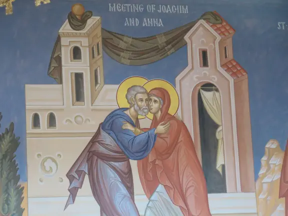 Meeting of Joachim and Anna, the parents of Mary, when they found out they were to be blessed with a child. 