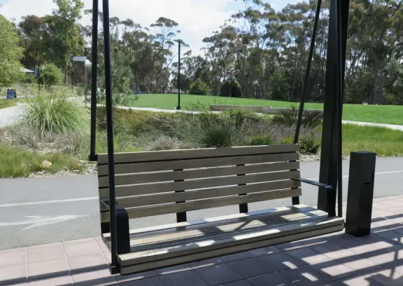 The huge UCSD campus, with stark architecture and minimal landscaping but some eucalyptus forest, near wonderful La Jolla town.