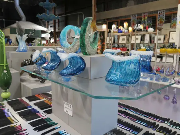 Adorable spot along Highway 1, with creamery food truck, lunch food truck, amazing glassworks store, pottery store, leather store, and peaceful Irish chapel.